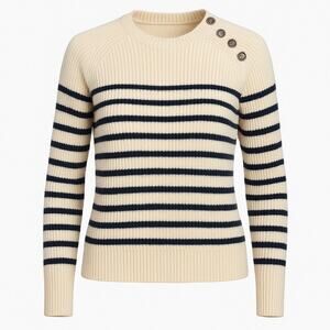 Aqua Cashmere Striped Button-Shoulder Sweater – Women’s Medium